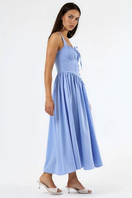 Midi-Kleid mit quadratischem Kragen und Knopfdetails - Image 2