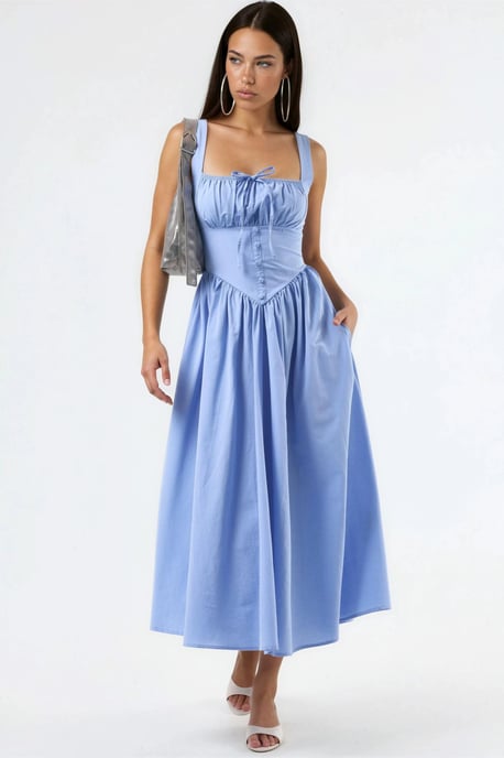 Midi-Kleid mit quadratischem Kragen und Knopfdetails - Image 4