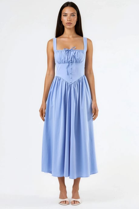 Midi-Kleid mit quadratischem Kragen und Knopfdetails - Image 6