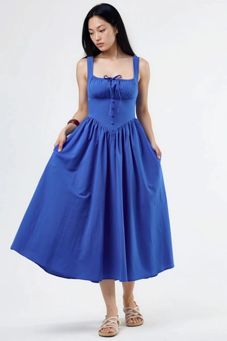 Midi-Kleid mit quadratischem Kragen und Knopfdetails - Image 2