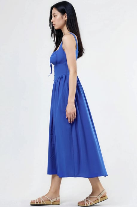 Midi-Kleid mit quadratischem Kragen und Knopfdetails - Image 3
