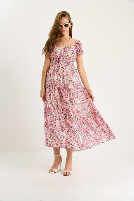 Midi-Kleid mit Herzkragen und floralem Druck - Image 2