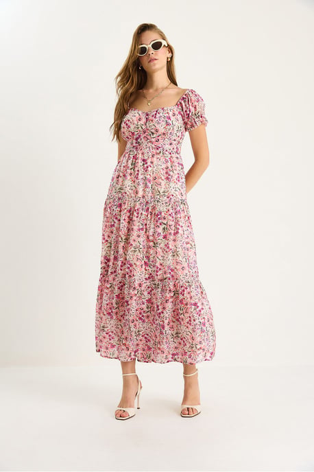 Midi-Kleid mit Herzkragen und floralem Druck - Image 3