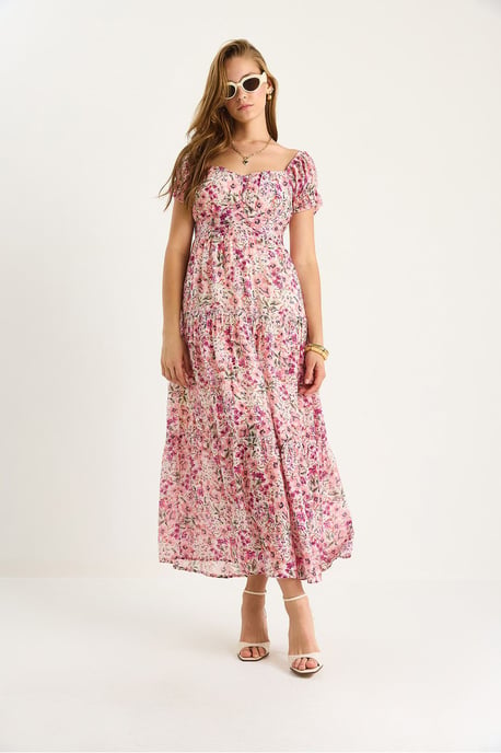 Midi-Kleid mit Herzkragen und floralem Druck - Image 4
