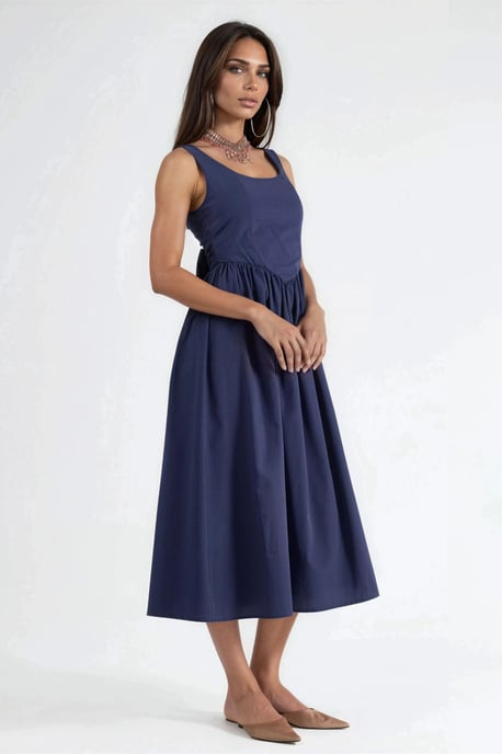 Midi-Kleid mit quadratischem Ausschnitt und Schleifendetail - Image 2