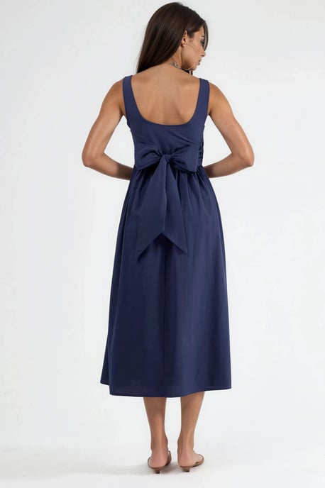 Midi-Kleid mit quadratischem Ausschnitt und Schleifendetail - Image 3
