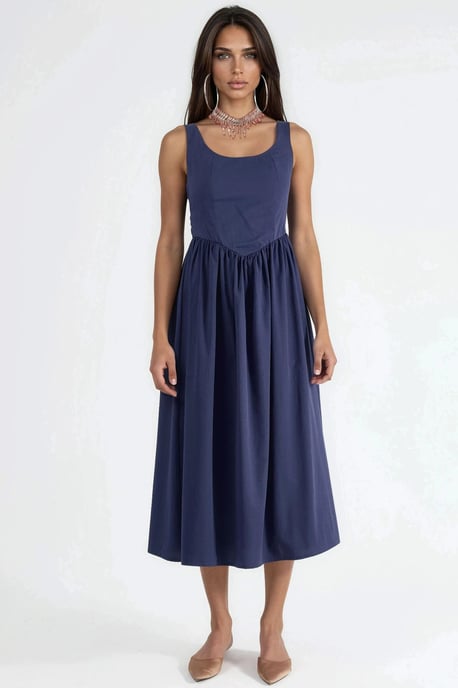 Midi-Kleid mit quadratischem Ausschnitt und Schleifendetail - Image 5
