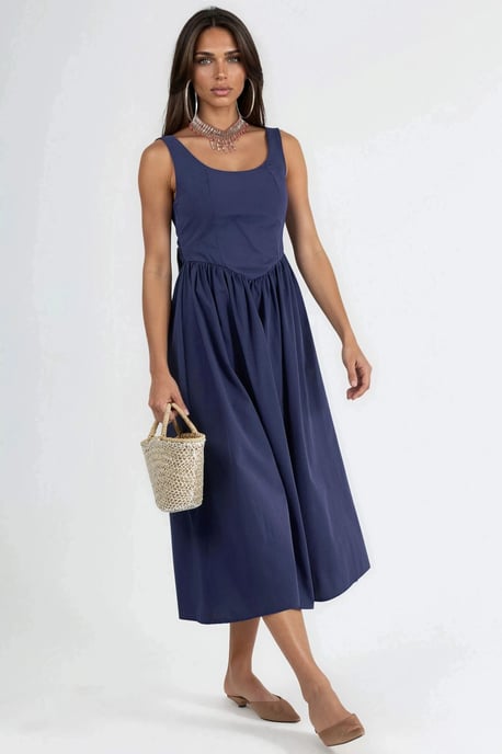 Midi-Kleid mit quadratischem Ausschnitt und Schleifendetail - Image 6