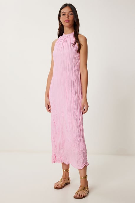 Strukturiertes Midikleid mit Halterneck-Kragen - Image 1