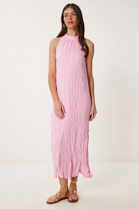 Strukturiertes Midikleid mit Halterneck-Kragen - Image 2