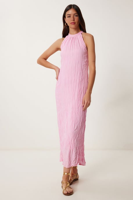 Strukturiertes Midikleid mit Halterneck-Kragen - Image 3