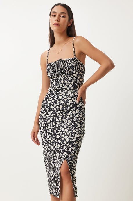 Blumen Bodycon Midi Kleid mit Schlitz - Image 3