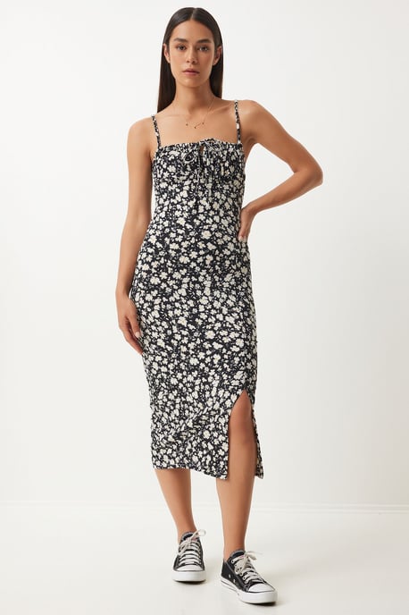 Blumen Bodycon Midi Kleid mit Schlitz - Image 4