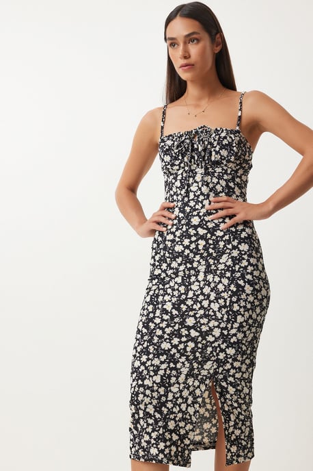 Blumen Bodycon Midi Kleid mit Schlitz - Image 5