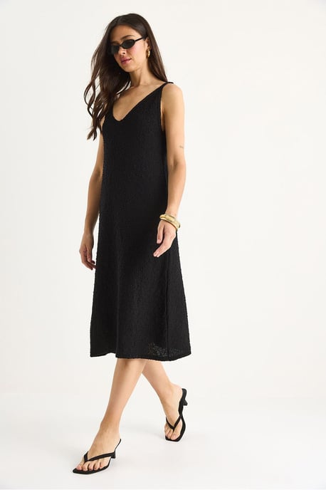 Strukturiertes V-Ausschnitt Midi-Strickkleid mit Rückenprint - Image 4