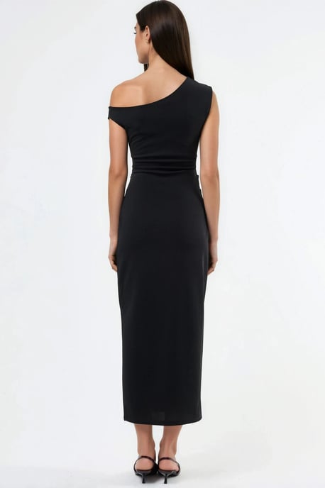 Asymmetrisches Kragen-Midi-Kleid mit Accessoire-Details - Image 3