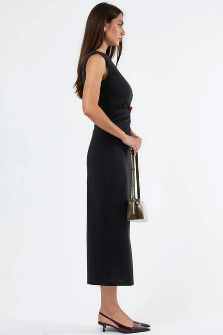 Asymmetrisches Kragen-Midi-Kleid mit Accessoire-Details - Image 4