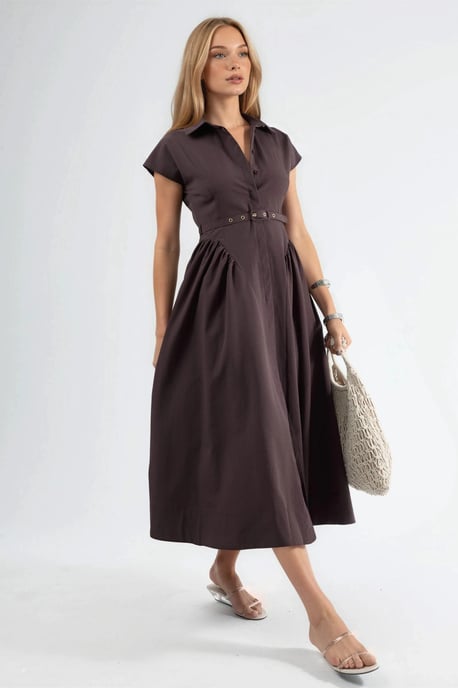 Midikleid mit Gürtel und Hemdkragen - Image 4