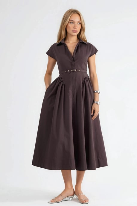 Midikleid mit Gürtel und Hemdkragen - Image 6