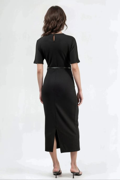 Tailliertes kurzärmliges Midikleid - Image 2