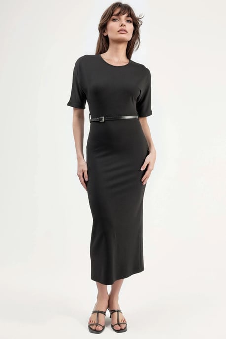 Tailliertes kurzärmliges Midikleid - Image 4