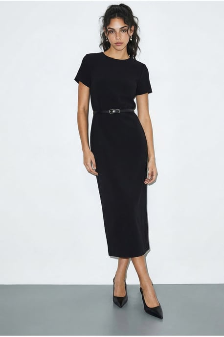Geknöpftes Midi-Kleid mit Rundhalsausschnitt - Image 1