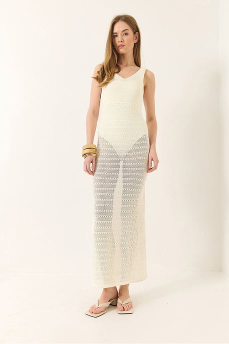 V-Ausschnitt Midi Schlitzkleid - Image 3