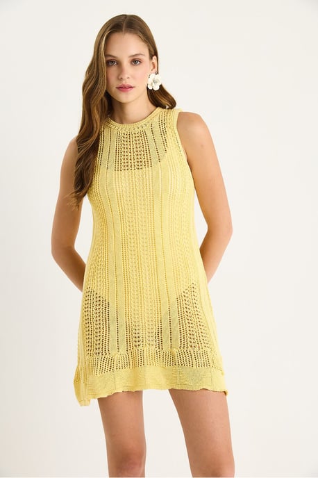 Strukturierter Stricktransparentes Mini-Kleid - Image 4