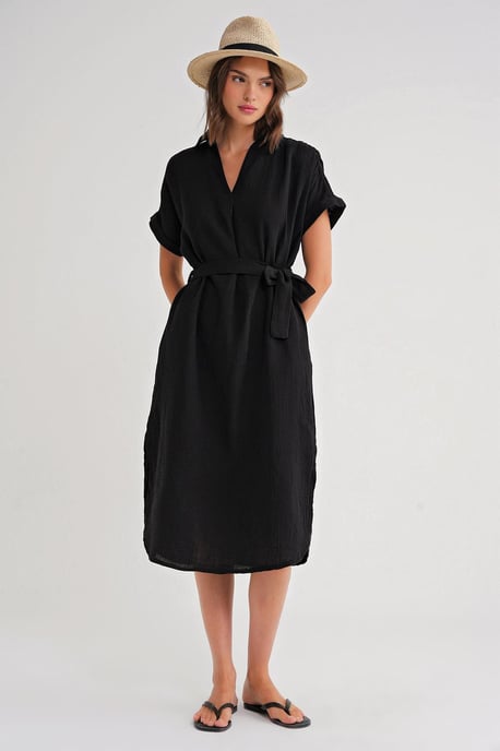 Geknöpftes Midi-Kleid mit kurzen Ärmeln - Image 2