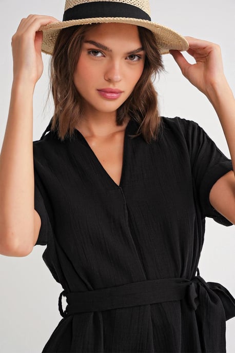 Geknöpftes Midi-Kleid mit kurzen Ärmeln - Image 3