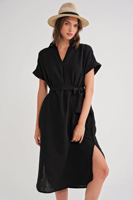 Geknöpftes Midi-Kleid mit kurzen Ärmeln - Image 4