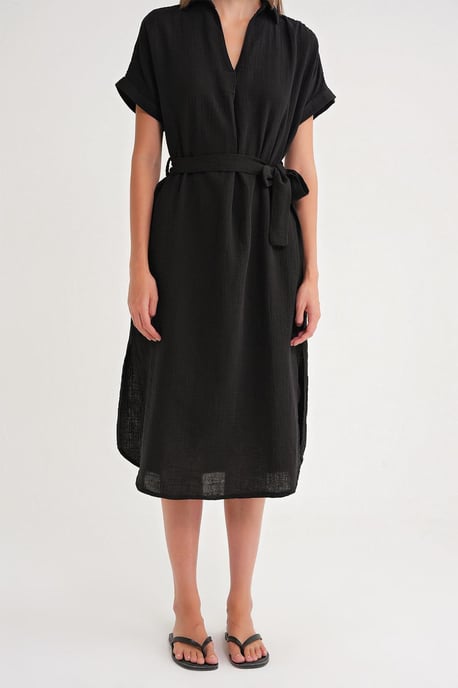 Geknöpftes Midi-Kleid mit kurzen Ärmeln - Image 6