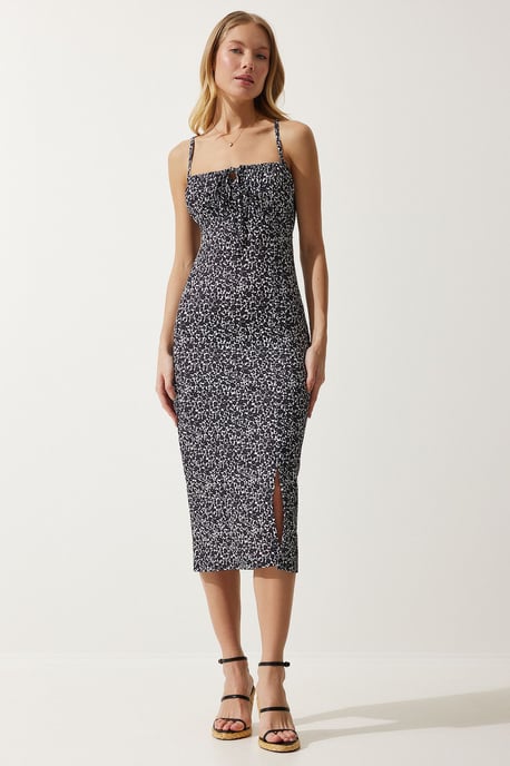 Blumen Bodycon Midi Kleid mit Schlitz - Image 1
