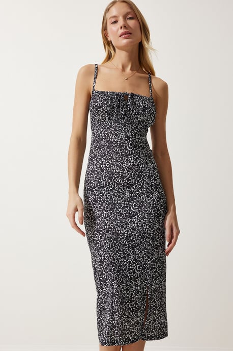 Blumen Bodycon Midi Kleid mit Schlitz - Image 2