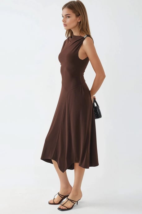 Accessoire Detailliertes Asymmetrisches Midi-Kleid - Image 2