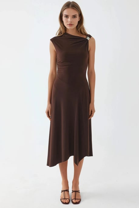Accessoire Detailliertes Asymmetrisches Midi-Kleid - Image 5