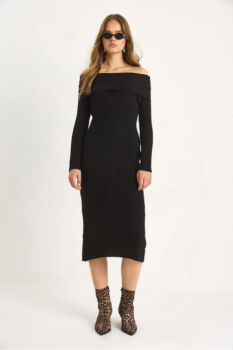 Bianco Lucci Rippstrick-Midikleid - Schwarz - Image 3