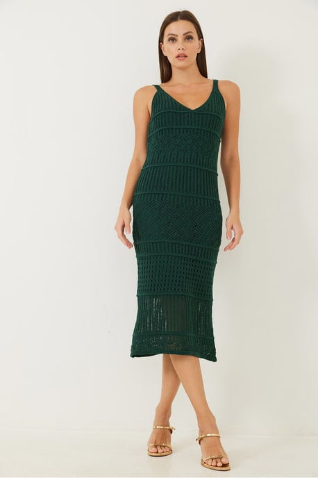 Strukturiertes V-Ausschnitt Midi Strickkleid - Image 2