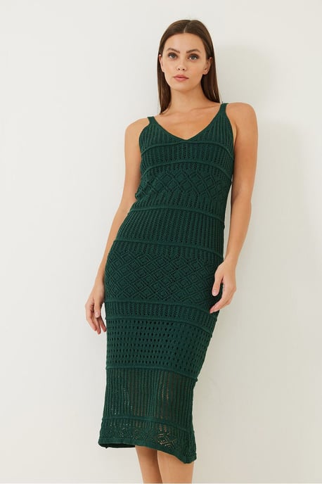 Strukturiertes V-Ausschnitt Midi Strickkleid - Image 3