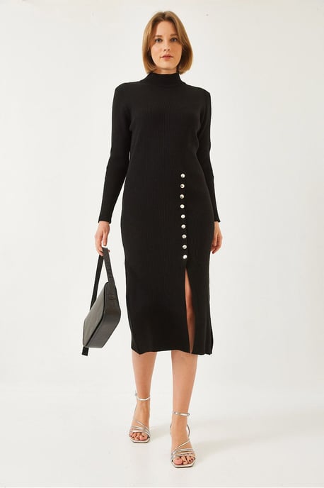 Rippstrickstrukturierter Rollkragen-Midi-Strickkleid - Image 2