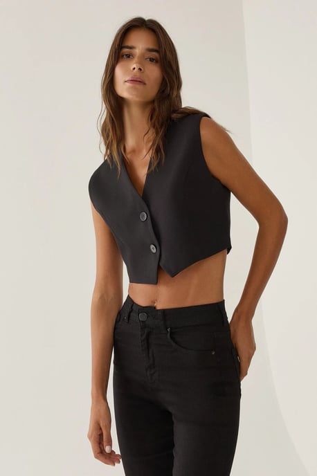 Tailliertes V-Ausschnitt Cropped Top - Image 1