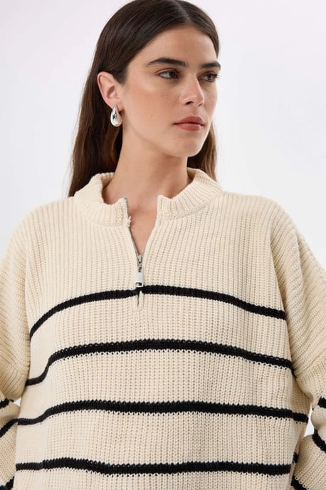 Gestreifter zipfarmer Strickpullover - Image 6