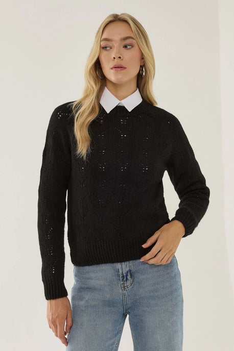Rundhals-Strickpullover mit Lochmuster - Image 1