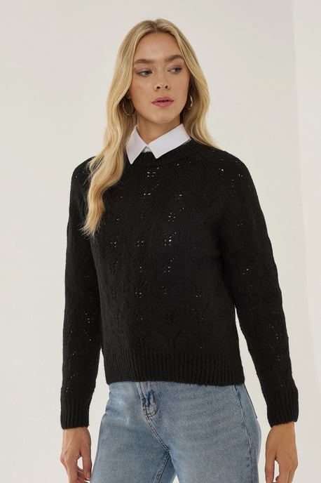 Rundhals-Strickpullover mit Lochmuster - Image 2