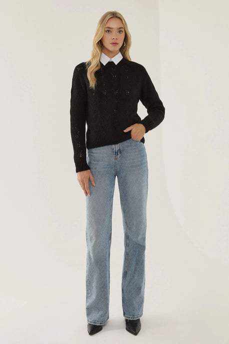 Rundhals-Strickpullover mit Lochmuster - Image 3
