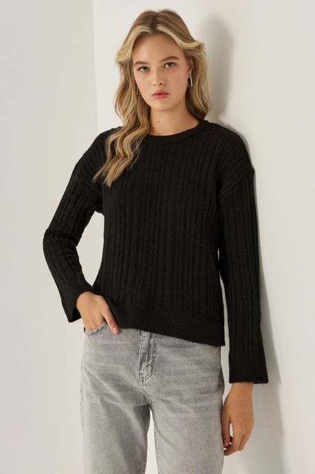 Lässiger Schnitt Rundhalsausschnitt Pullover - Image 3