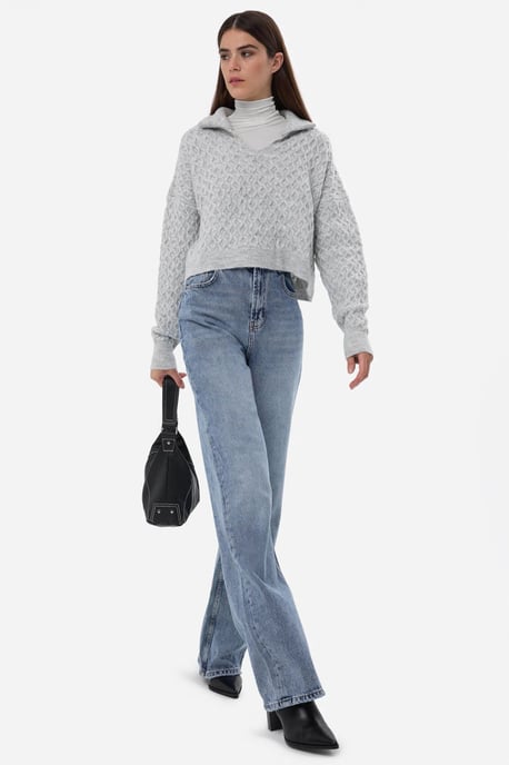 Texturierter Strickpullover mit Hemdkragen - Image 2