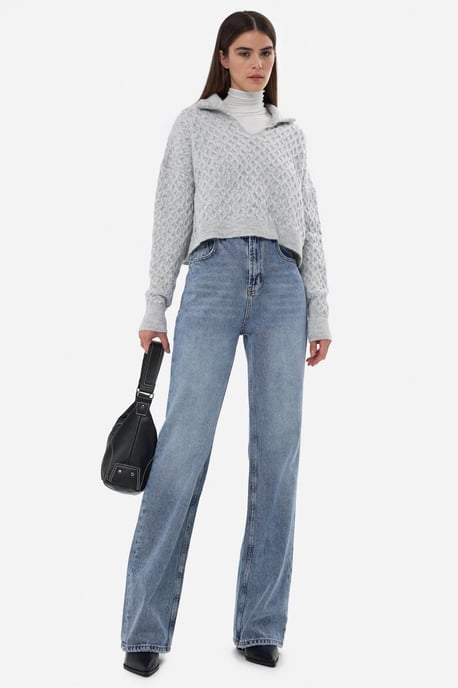 Texturierter Strickpullover mit Hemdkragen - Image 3