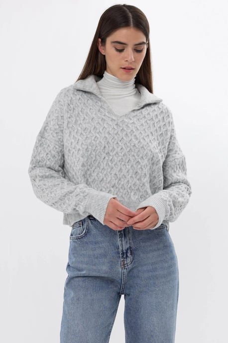 Texturierter Strickpullover mit Hemdkragen - Image 4