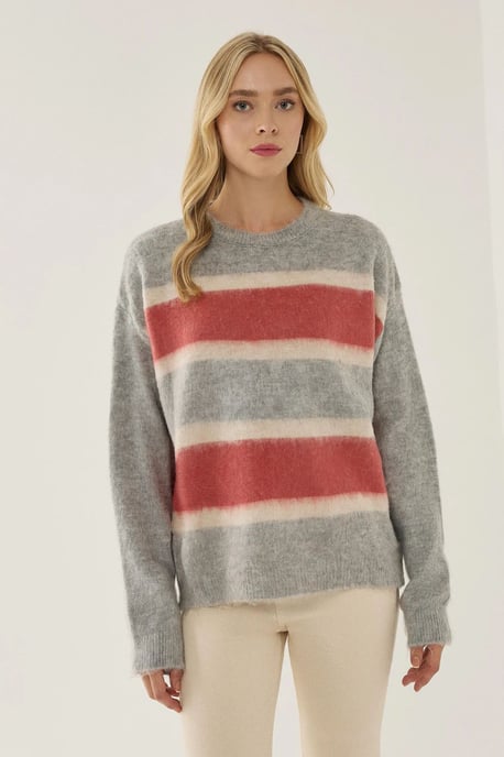Lockere Passform Bunter Gestreifter Pullover - Image 1